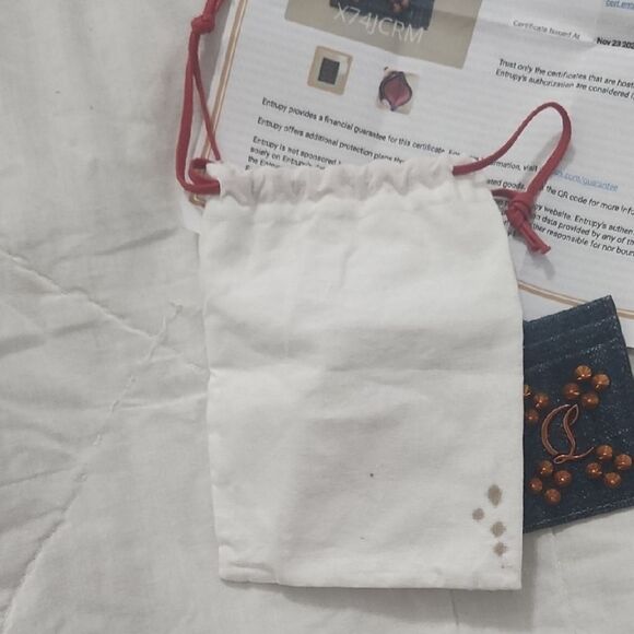 Christian Louboutin Denim Card Holder with Orange Accents - Picture 5 of 6